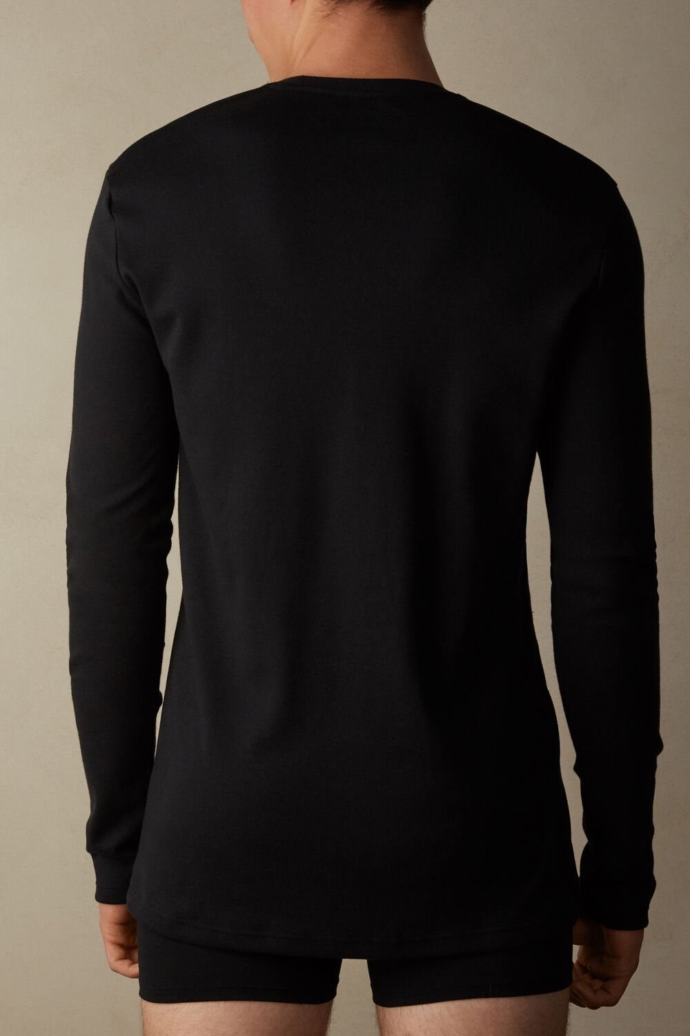 Black - 019 - Black Intimissimi Long Sleeve Top in Warm Cotton | SWXH-90572