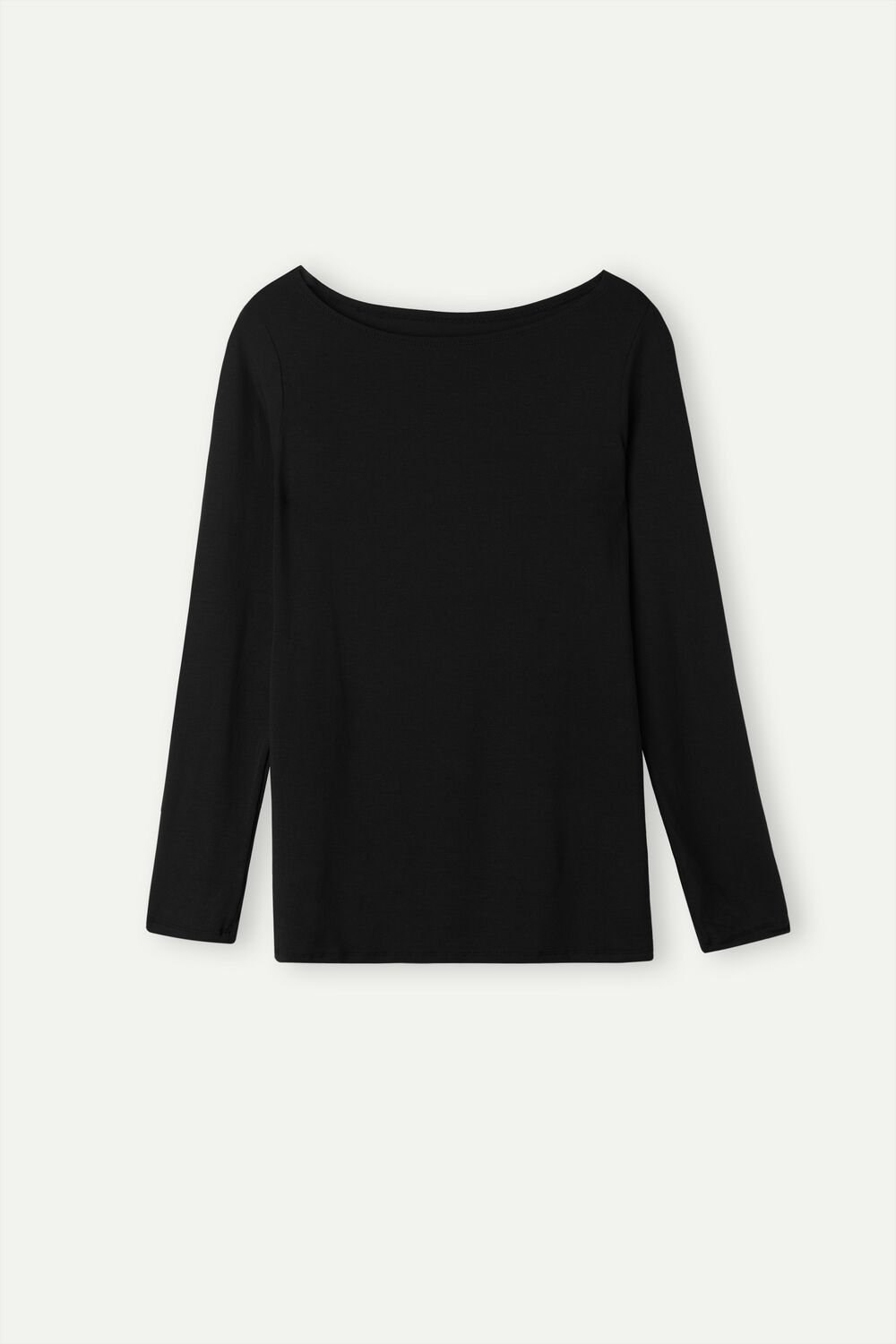 Black - 019 - Black Intimissimi Long Sleeve Bateau Neck Top in Micromodal | WRPB-97408