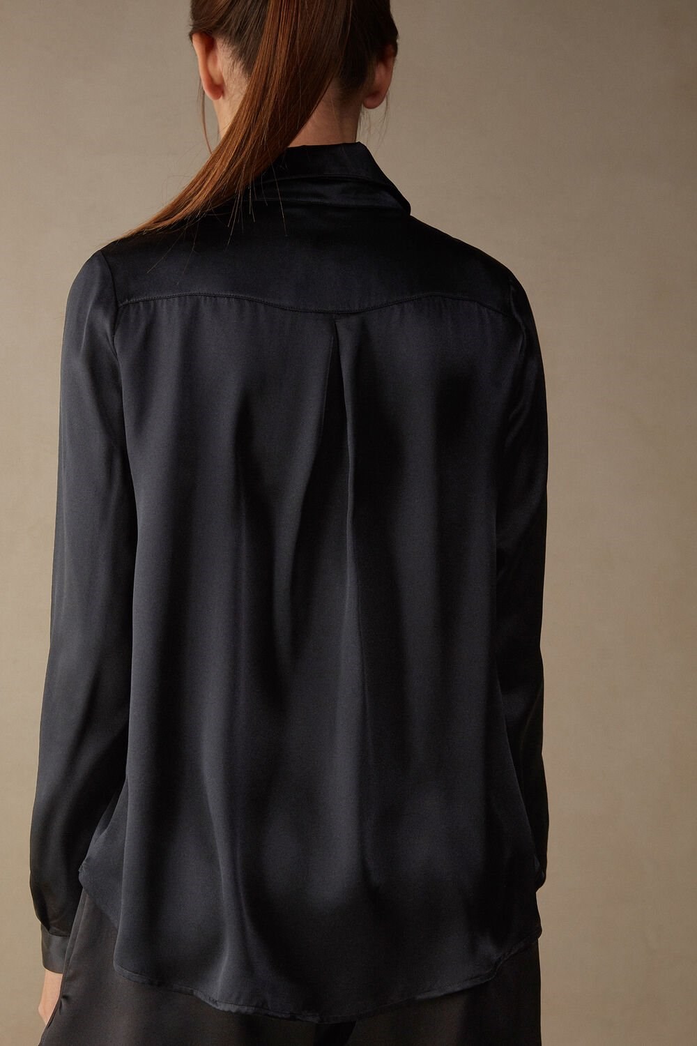 Black - 019 - Black Intimissimi Long Sleeve Silk Shirt | YNDQ-46087