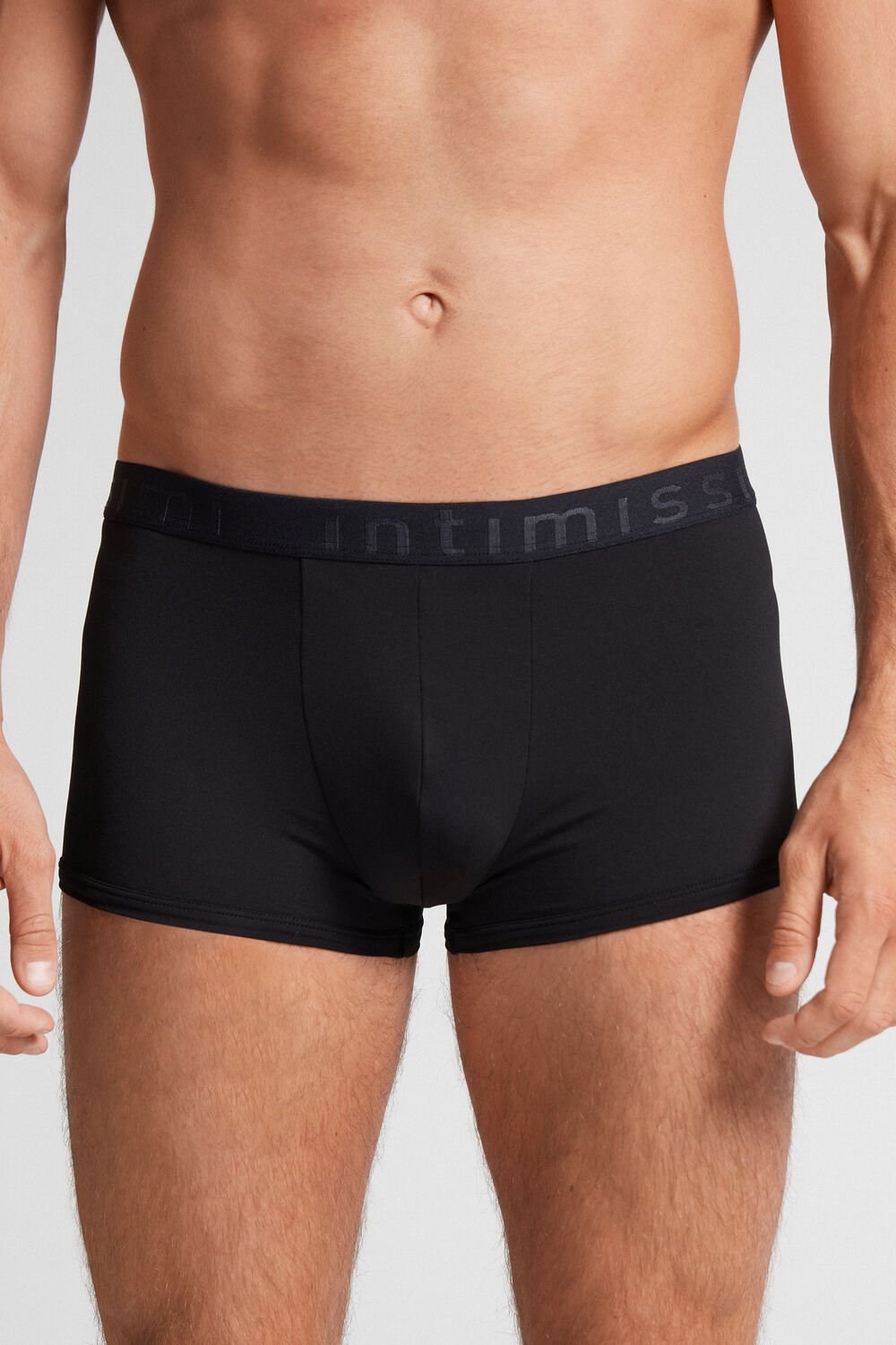 Black - 019 - Black Intimissimi Microfiber Logo Boxer Shorts | RLQO-82763