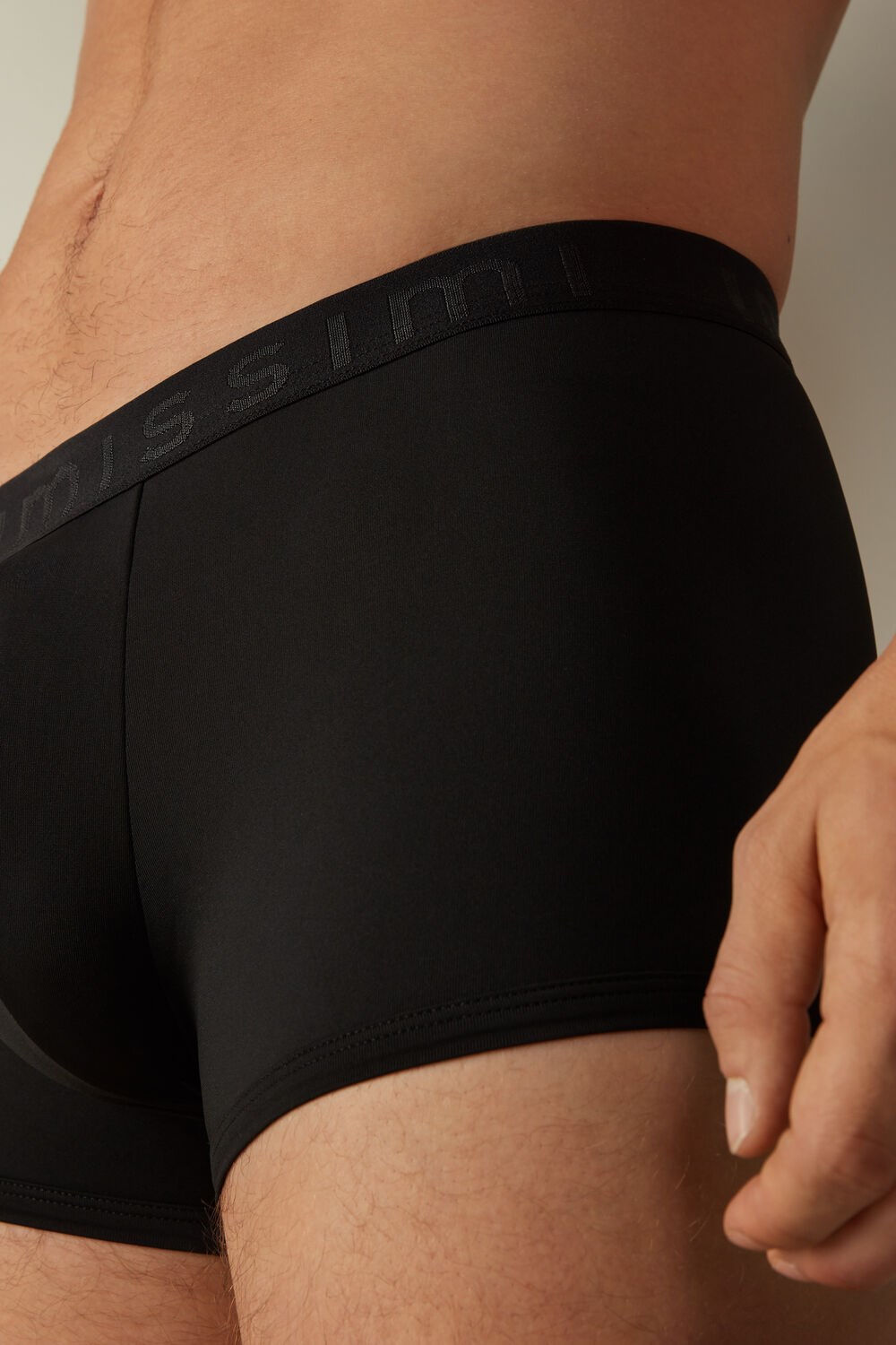 Black - 019 - Black Intimissimi Microfiber Logo Boxer Shorts | RLQO-82763