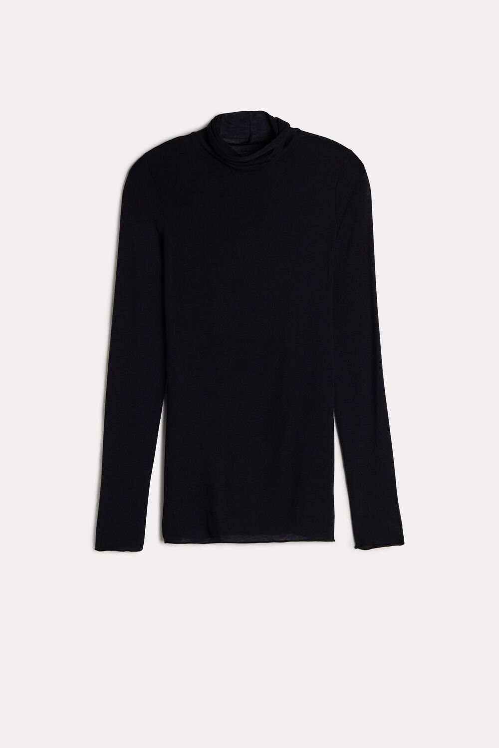 Black - 019 - Black Intimissimi Modal Cashmere Ultralight High-Neck Top | LWMJ-89724