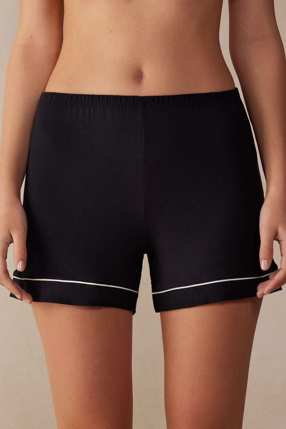 Black - 019 - Black Intimissimi Modal Shorts with Contrast Trim | APYB-86745