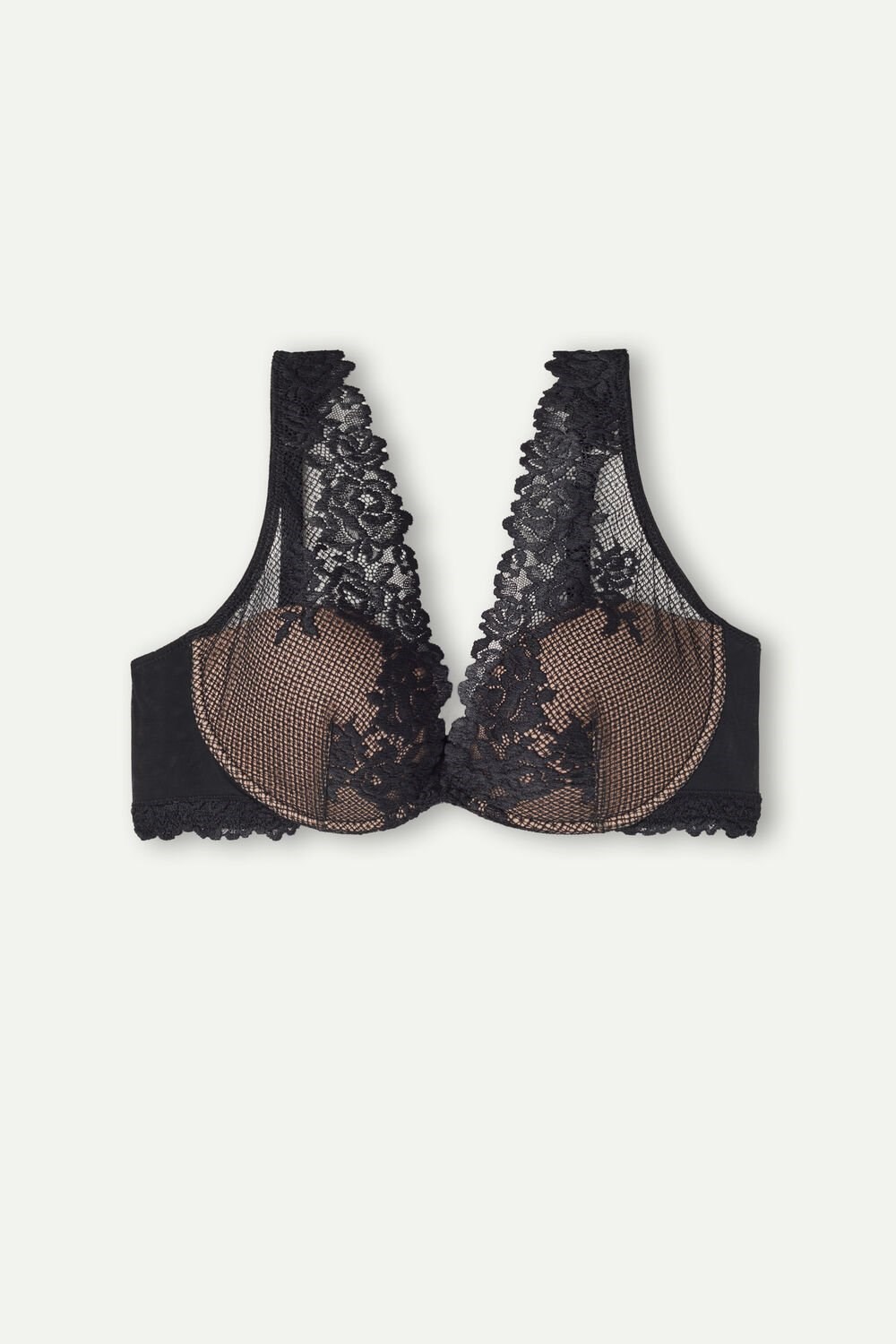 Black - 019 - Black Intimissimi Pretty Flowers Elena Balconette Bra | FDVB-32159