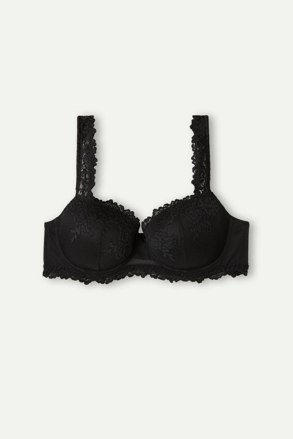 Black - 019 - Black Intimissimi Pretty Flowers Sofia Balconette Bra | THAJ-48035