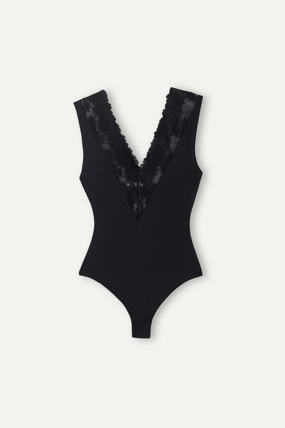 Black - 019 - Black Intimissimi Pretty Flowers V-neck Bodysuit | TVFA-58092