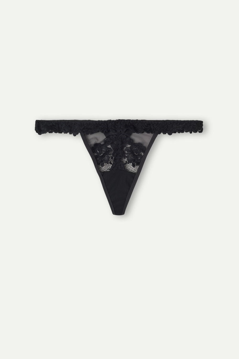 Black - 019 - Black Intimissimi Pretty Flowers String Thong | VCNI-51364