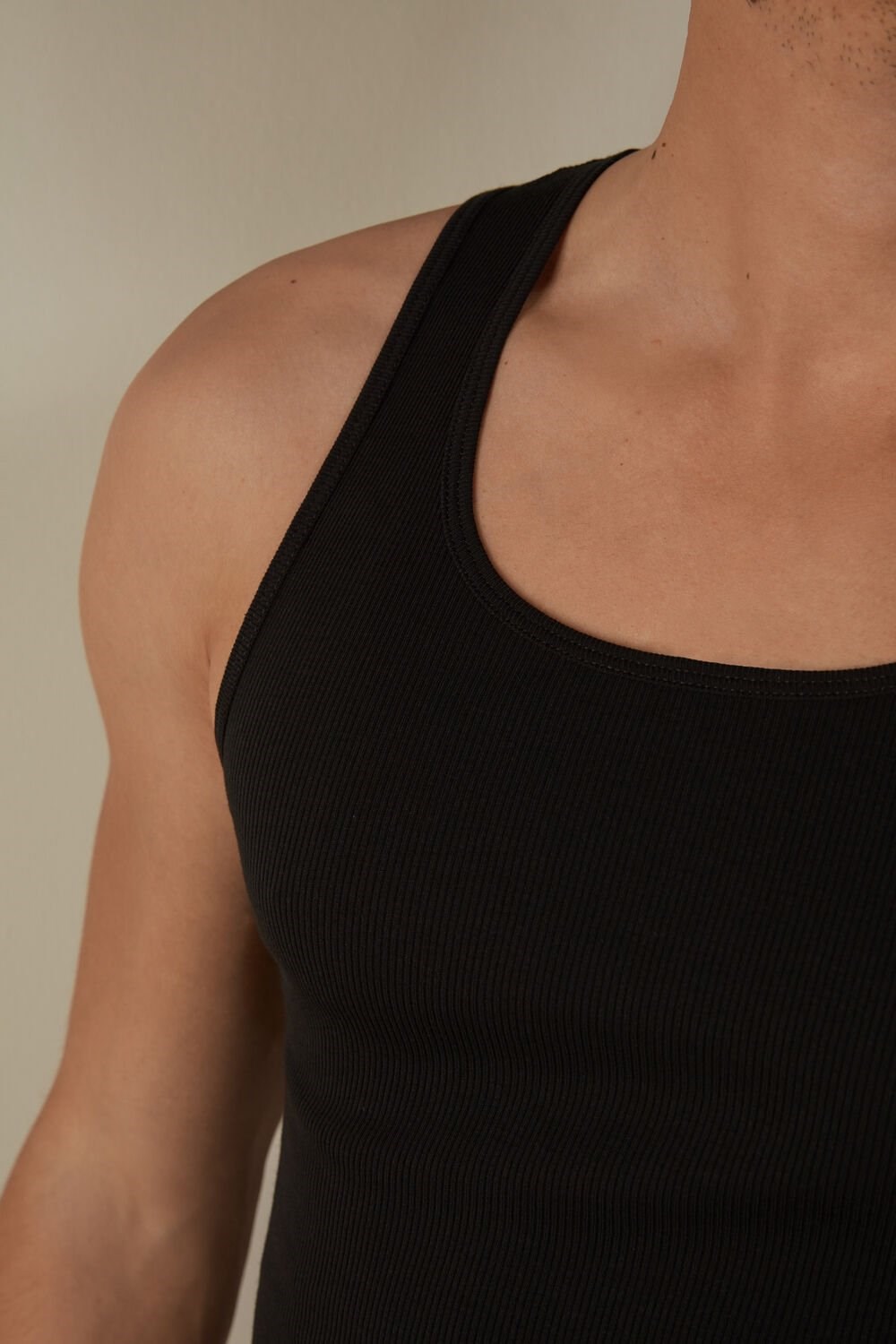 Black - 019 - Black Intimissimi Ribbed Supima Cotton Tank Top | XPEB-30627