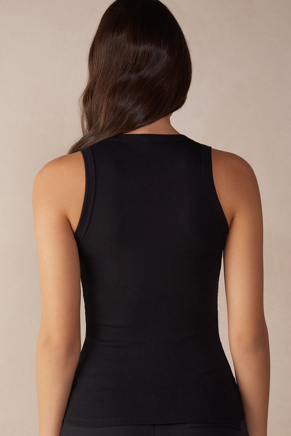 Black - 019 - Black Intimissimi Ribbed Tank Top in Supima® Cotton | UVXI-60421