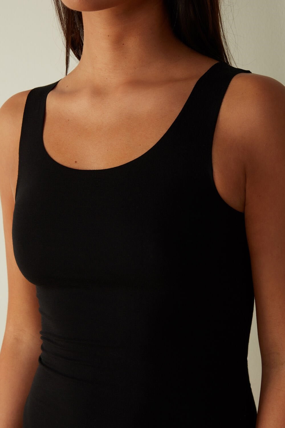 Black - 019 - Black Intimissimi Seamless Supima® Cotton Tank Top | XGBR-10453