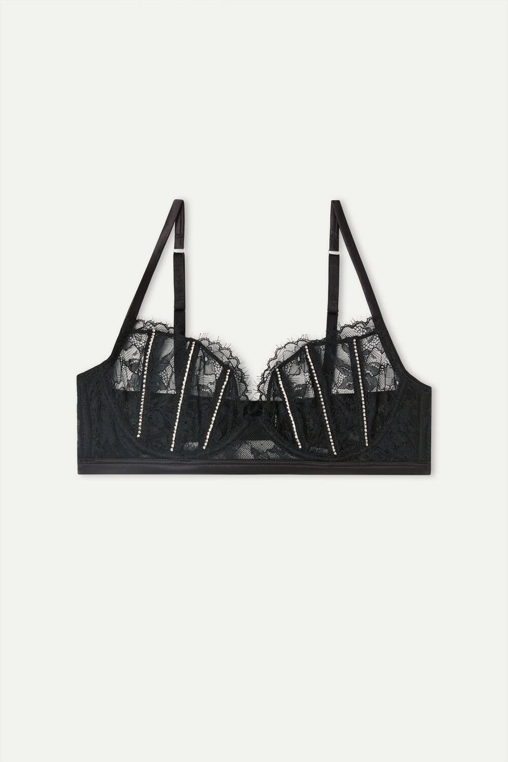 Black - 019 - Black Intimissimi Shine High Like Stars Balconette Bra | LXWU-75109