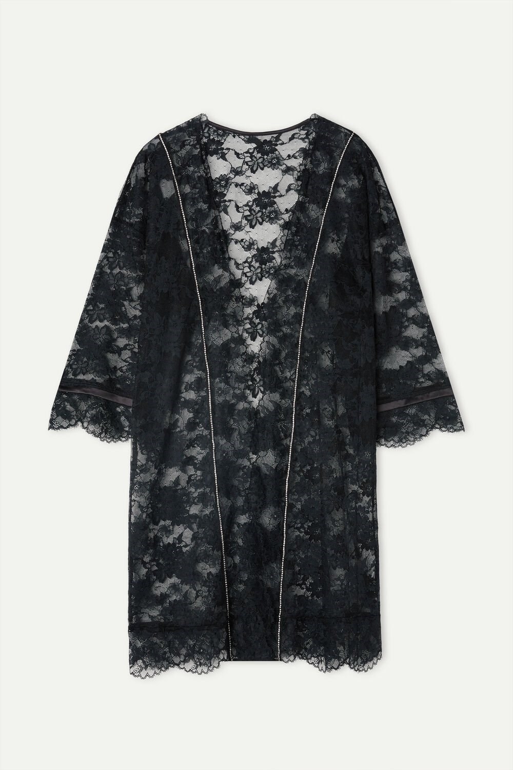 Black - 019 - Black Intimissimi Shine High Like Stars Lace Kimono | TDPU-54380