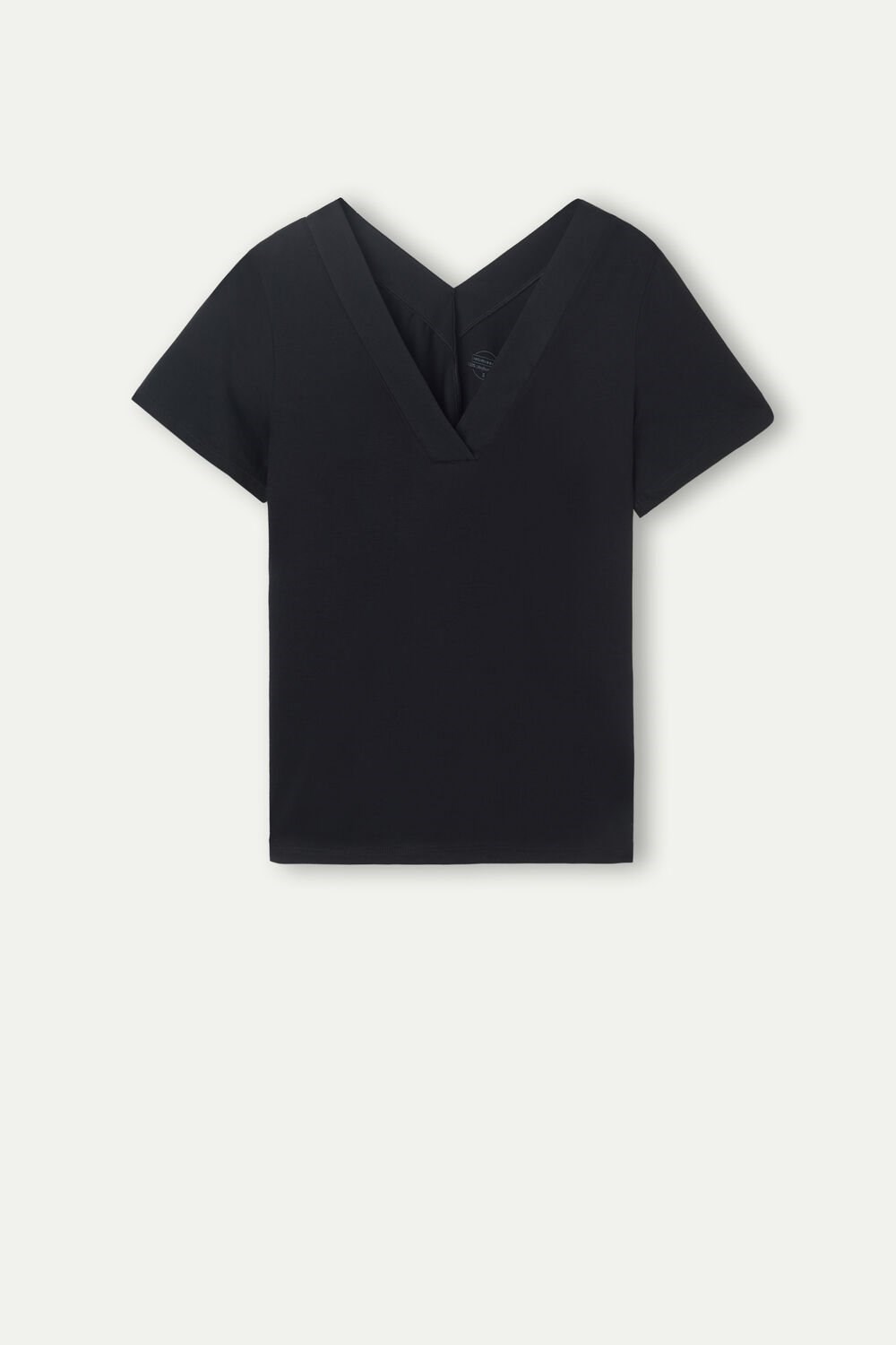 Black - 019 - Black Intimissimi Short Sleeve V-neck Top in Supima® Ultrafresh Cotton | EWPV-43705