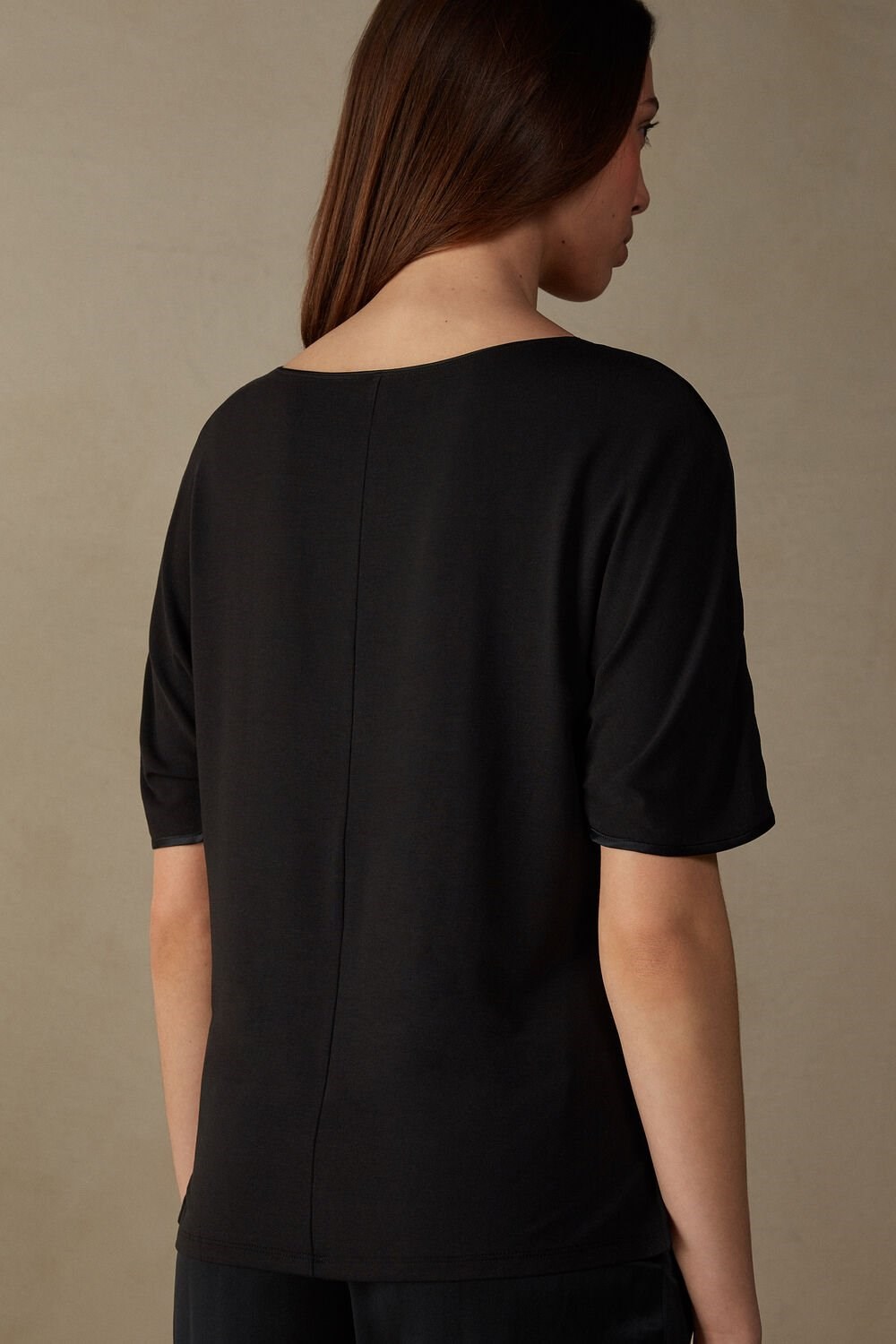 Black - 019 - Black Intimissimi Short Sleeve Silk and Modal Top | MPRS-87049