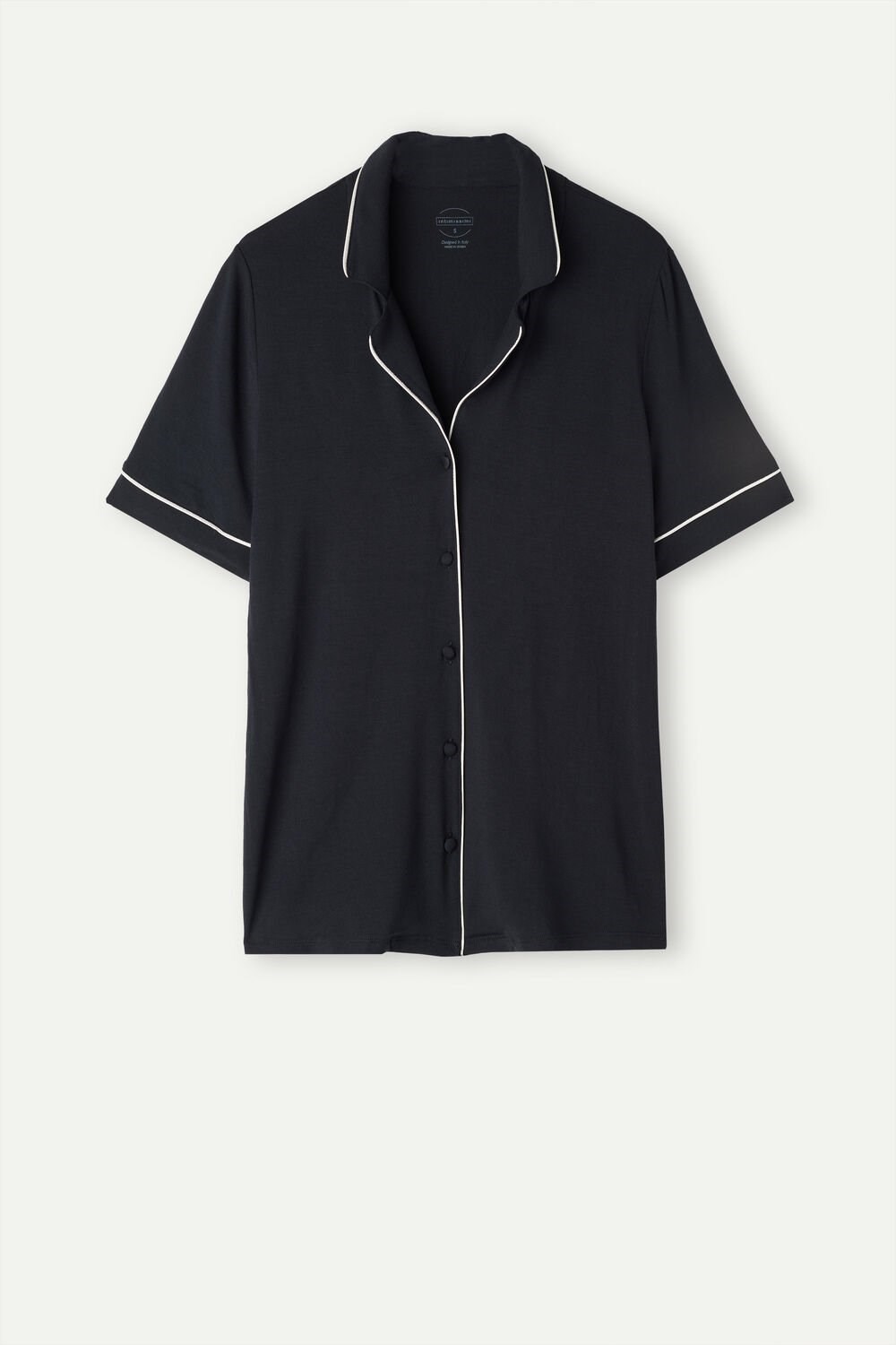 Black - 019 - Black Intimissimi Short Sleeve Button Up Shirt in Modal | TMRG-94063