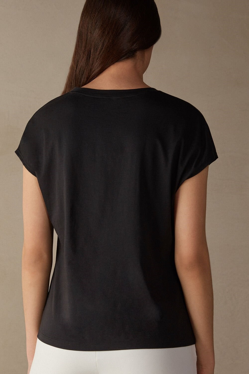 Black - 019 - Black Intimissimi Short Sleeve Crew Neck Top in Supima® Ultrafresh cotton | ZFAL-16784