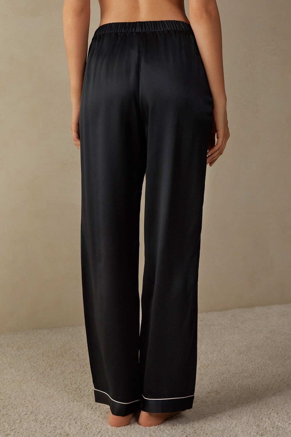 Black - 019 - Black Intimissimi Silk Satin Pajama Pants | SQBN-63809