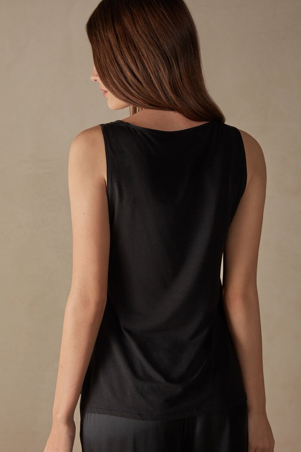 Black - 019 - Black Intimissimi Silk and Modal Tank Top | KRNO-62094