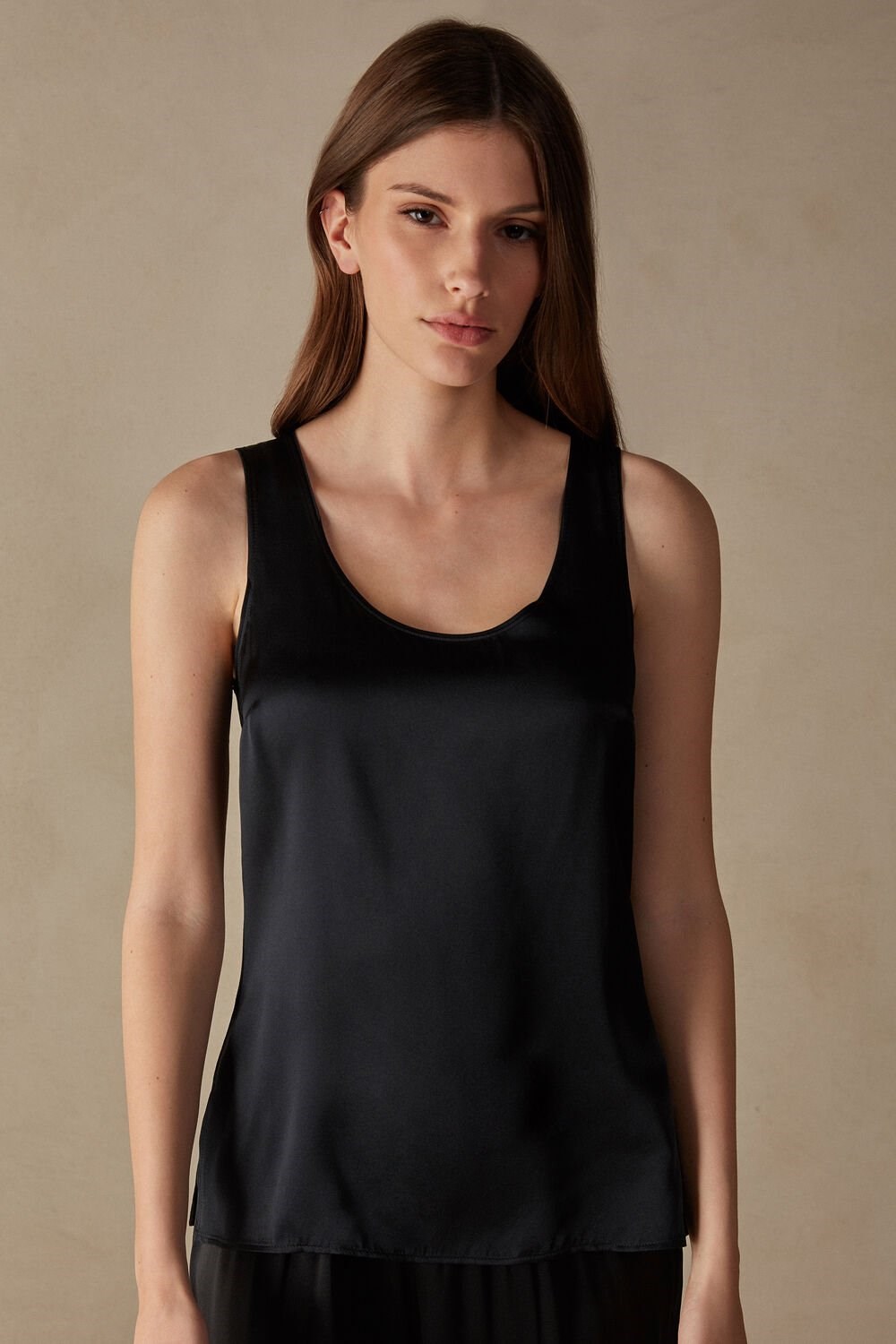 Black - 019 - Black Intimissimi Silk and Modal Tank Top | KRNO-62094