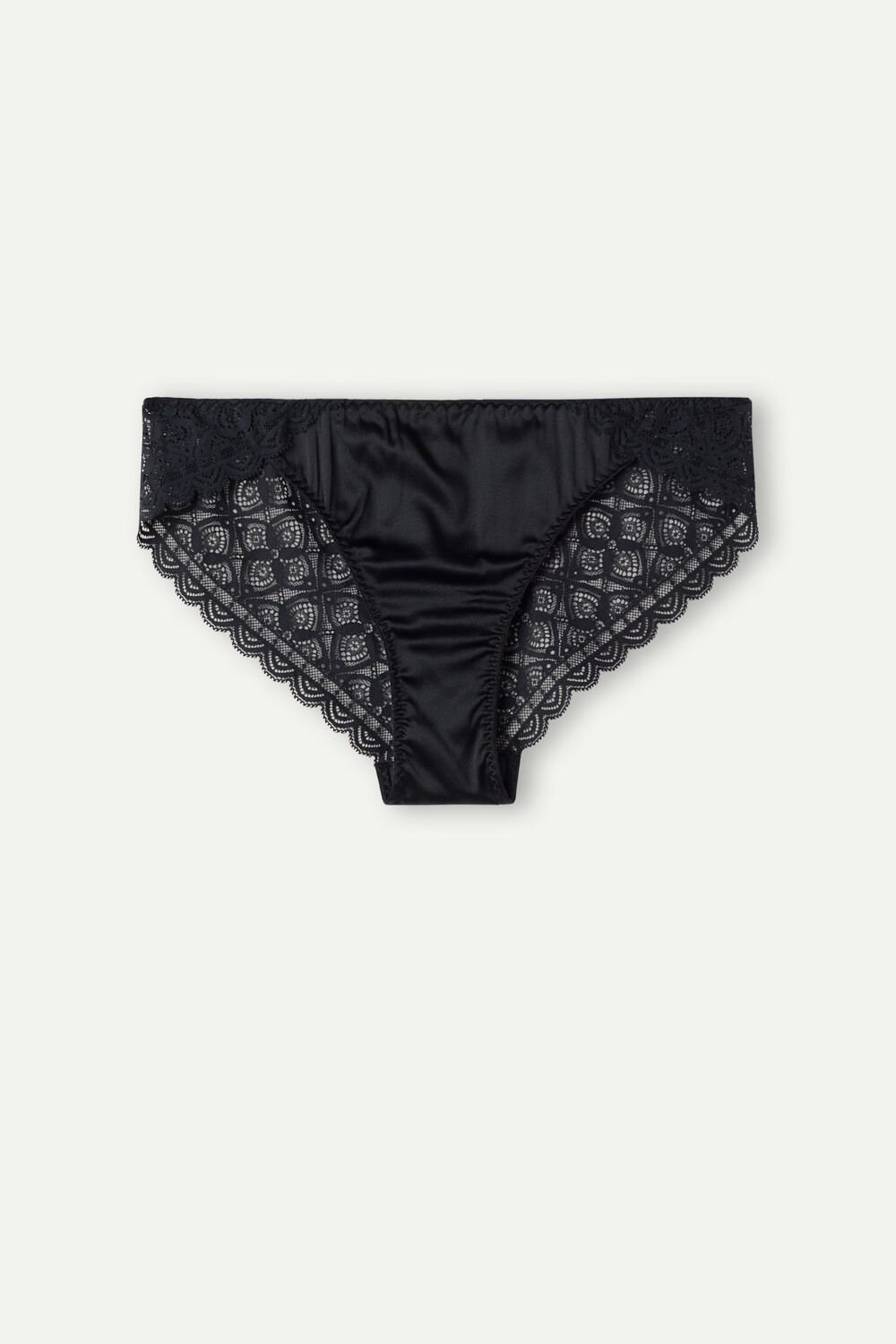 Black - 019 - Black Intimissimi Silk and Lace Briefs | XNRE-76308