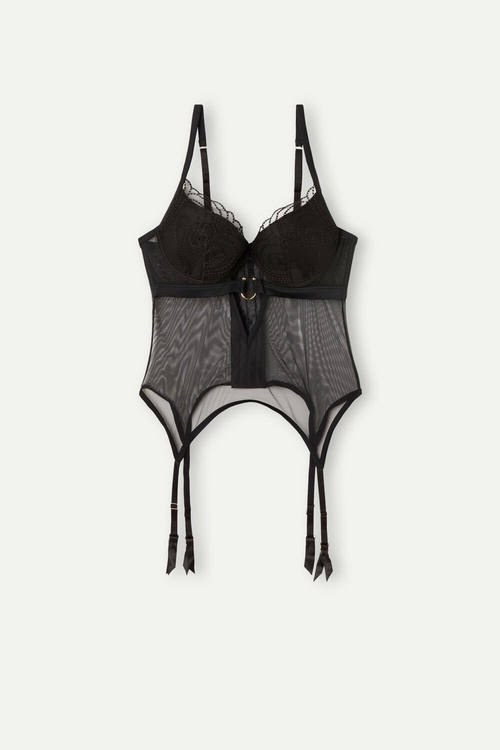 Black - 019 - Black Intimissimi Steal the Show Guipure Demi-Cup Bra | QFDP-65803