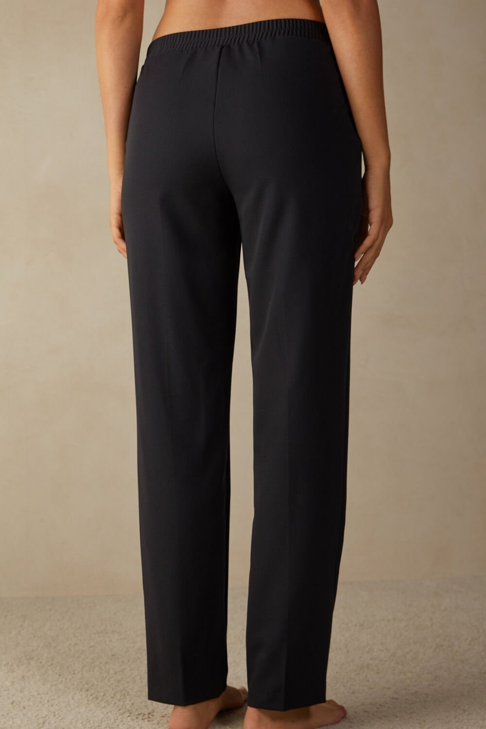 Black - 019 - Black Intimissimi Straight Cut Pants with Pockets | IWER-78653