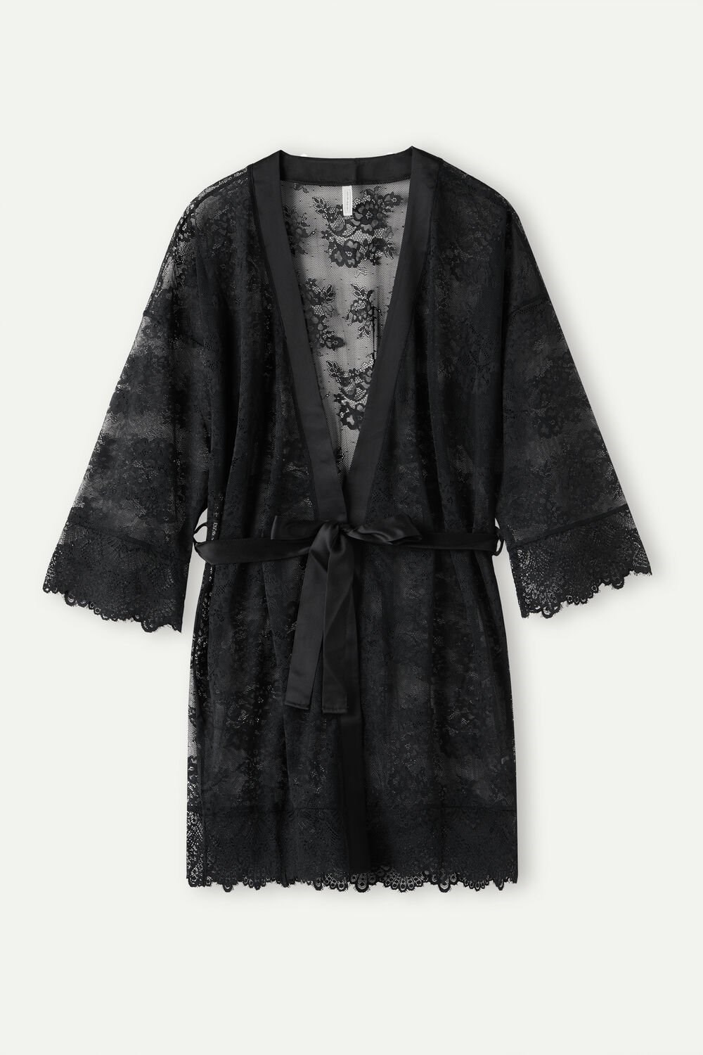 Black - 019 - Black Intimissimi Stunning Beauty Lace Robe | AOLE-98725