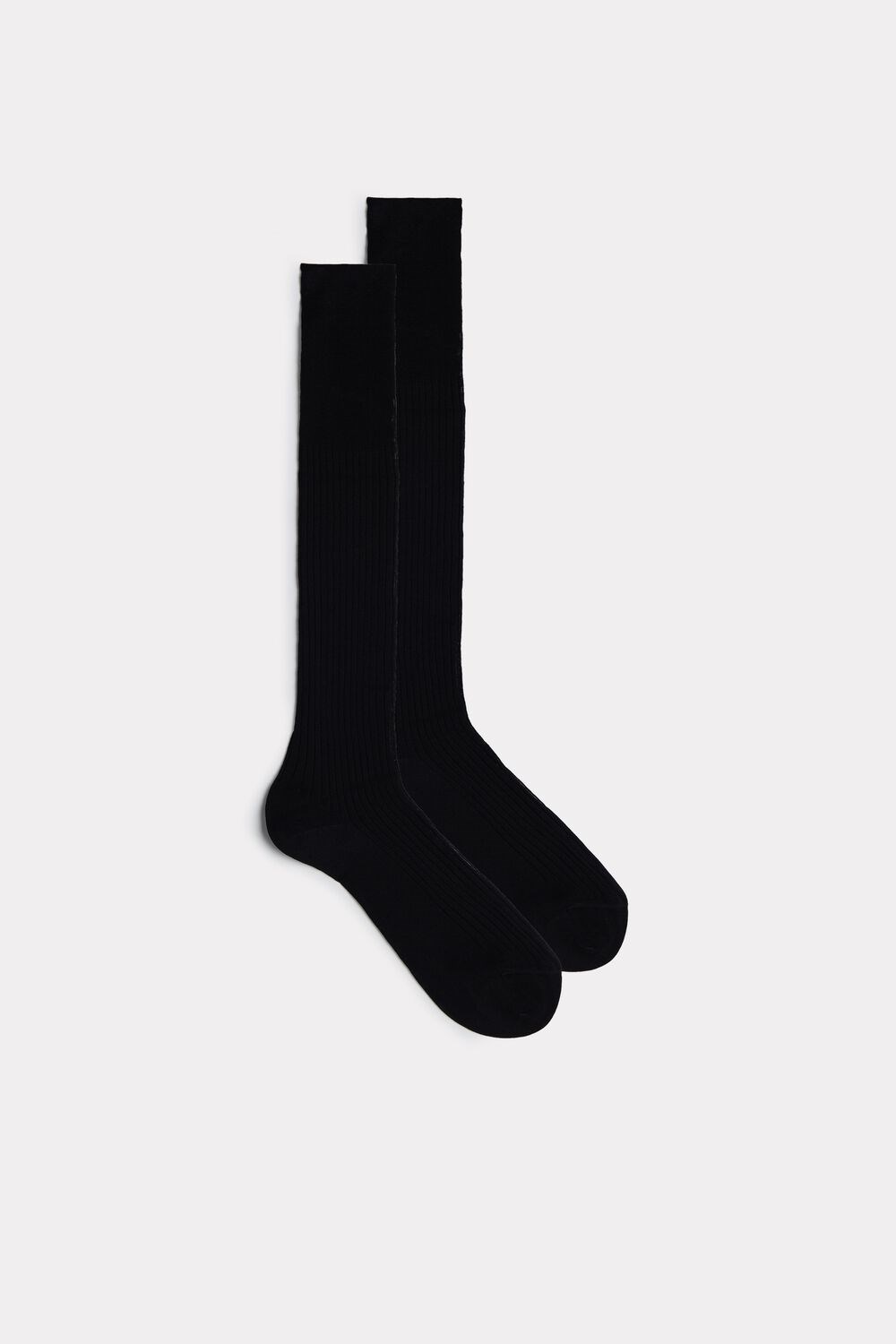 Black - 019 - Black Intimissimi Tall Ribbed Egyptian Cotton Socks | KAZB-20674