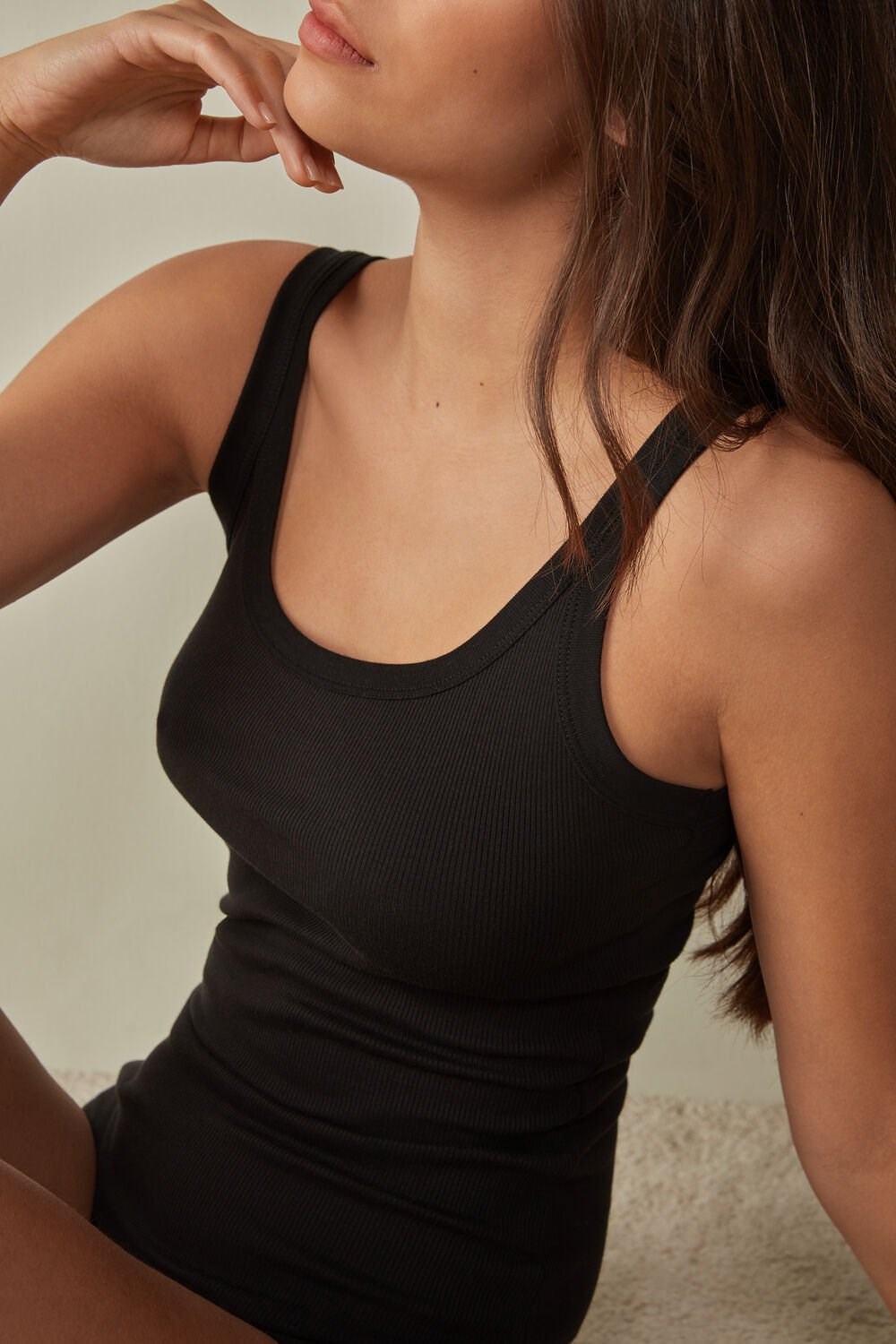 Black - 019 - Black Intimissimi Tank Top in Supima® Cotton | NYHU-71524