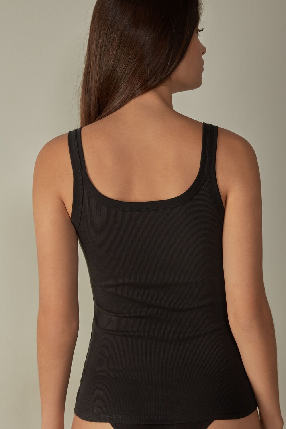 Black - 019 - Black Intimissimi Tank Top in Supima® Cotton | NYHU-71524