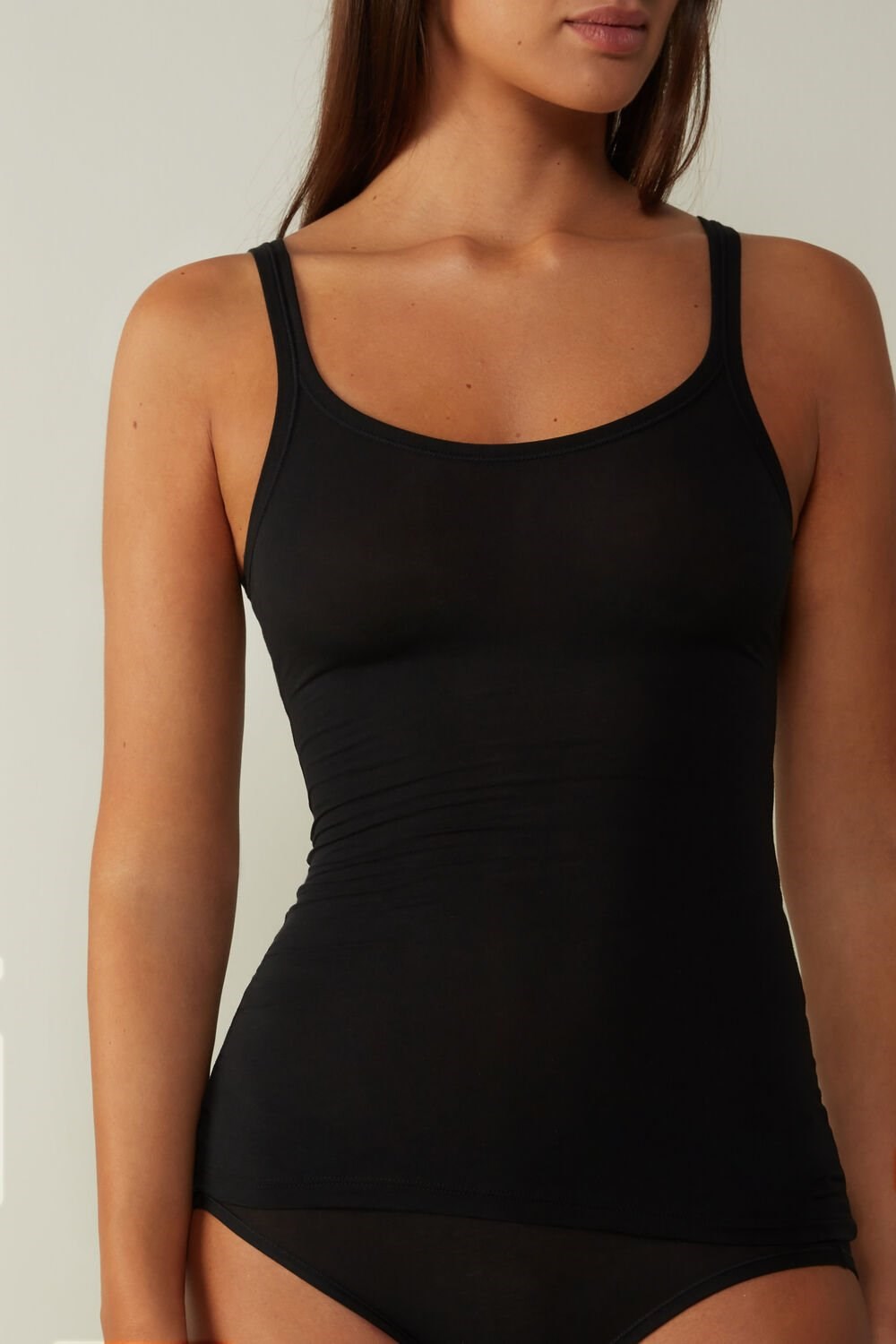 Black - 019 - Black Intimissimi Ultralight Supima® Cotton Top | TVSE-67389