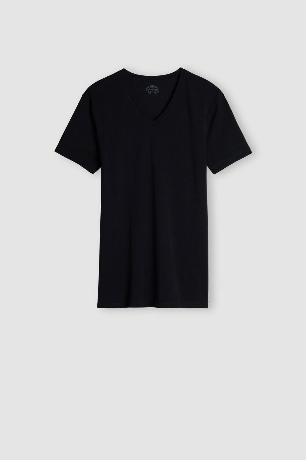 Black - 019 - Black Intimissimi V-neck T-shirt in Stretch Supima® Cotton | OMZJ-62593