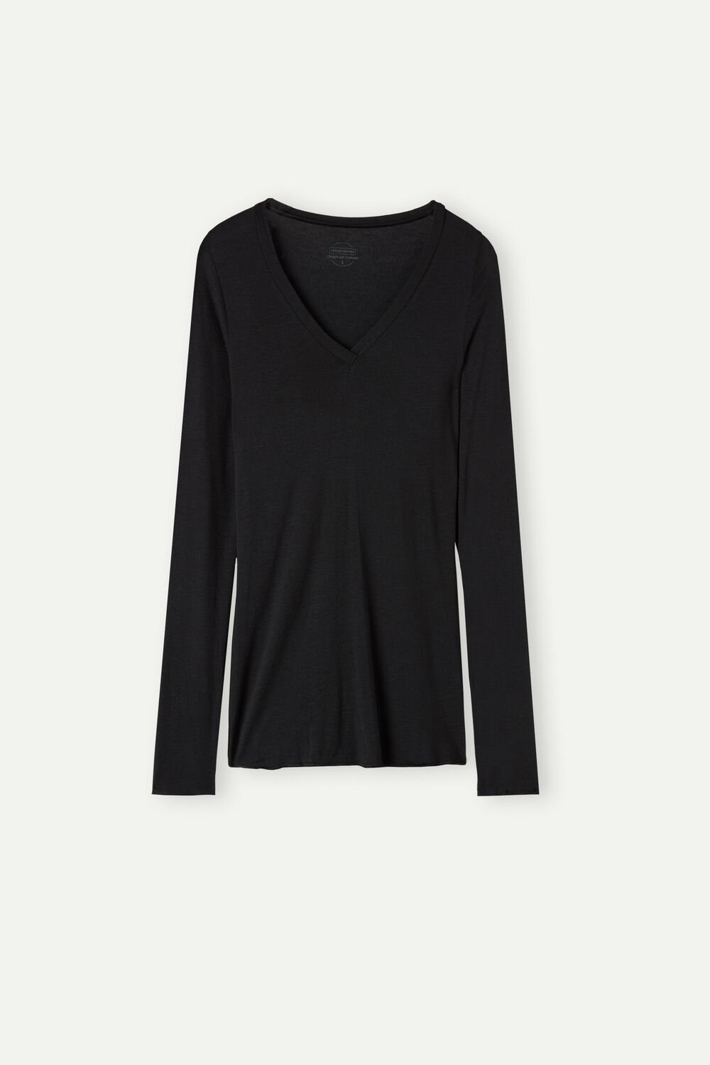 Black - 019 - Black Intimissimi V-neck top in Modal Ultralight with Cashmere | GMZS-82609