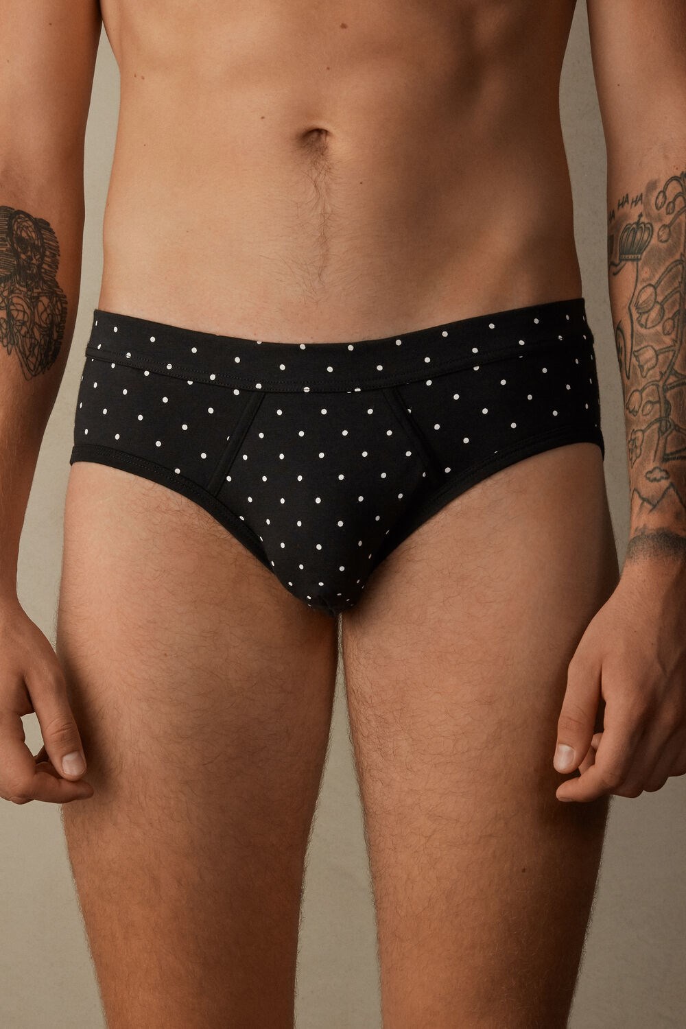 Black - 062j - Black Dot Print Intimissimi Dotted Briefs in Stretch Supima® Cotton | GCRH-57139