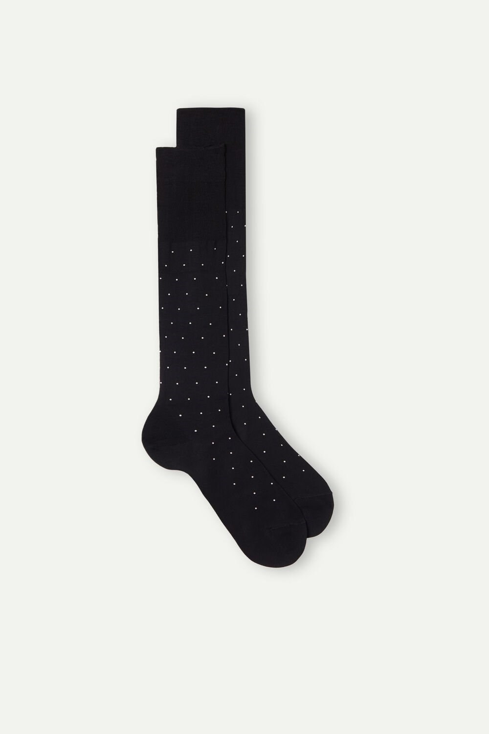 Black - 062j - Black Dot Print Intimissimi Men’s Long Socks in Patterned Lisle Cotton | UMNF-02735