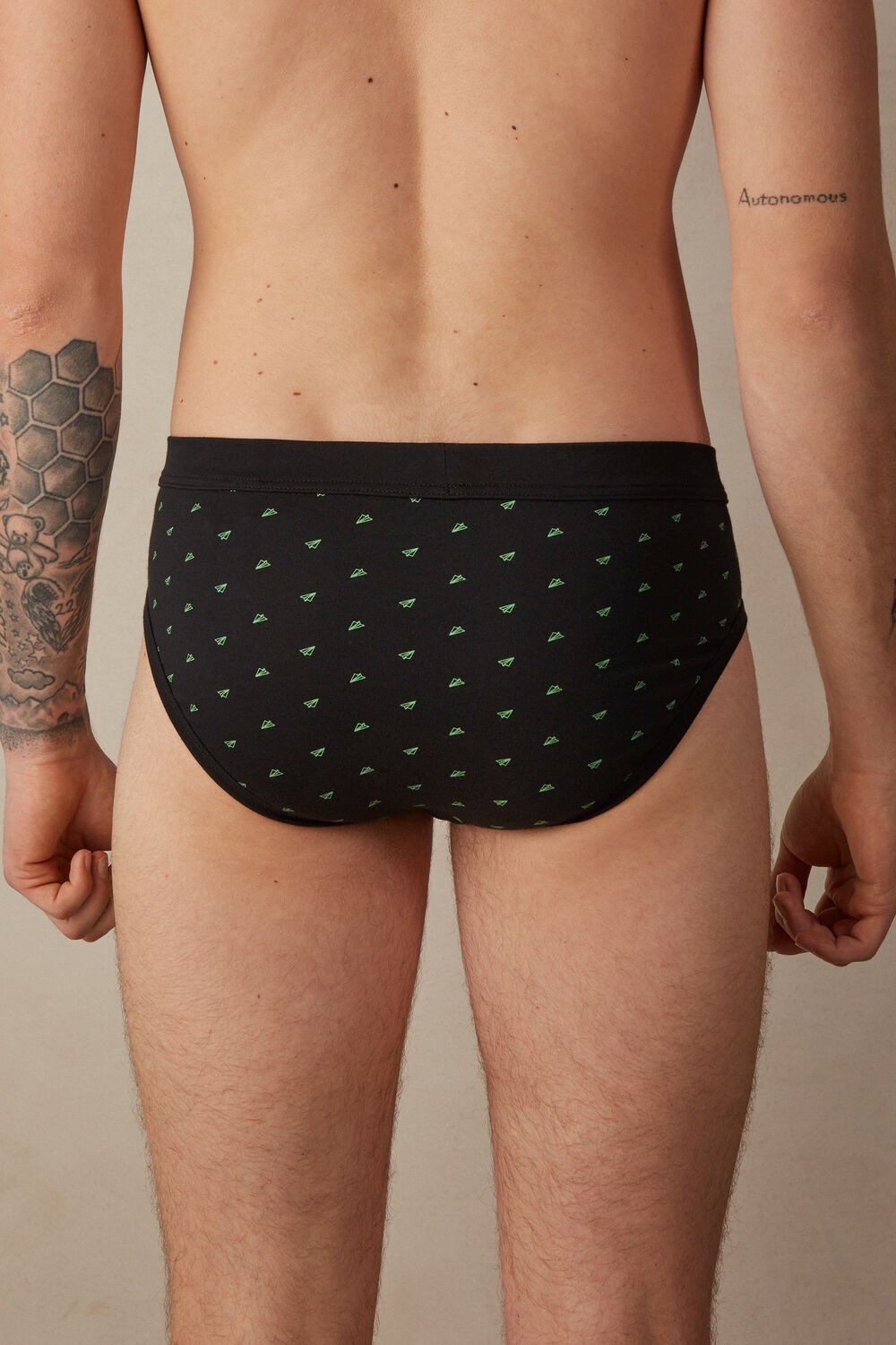 Black - 194j - Black Airmail Print Intimissimi Paper Plane Briefs in Stretch Supima® Cotton | GYDH-04769