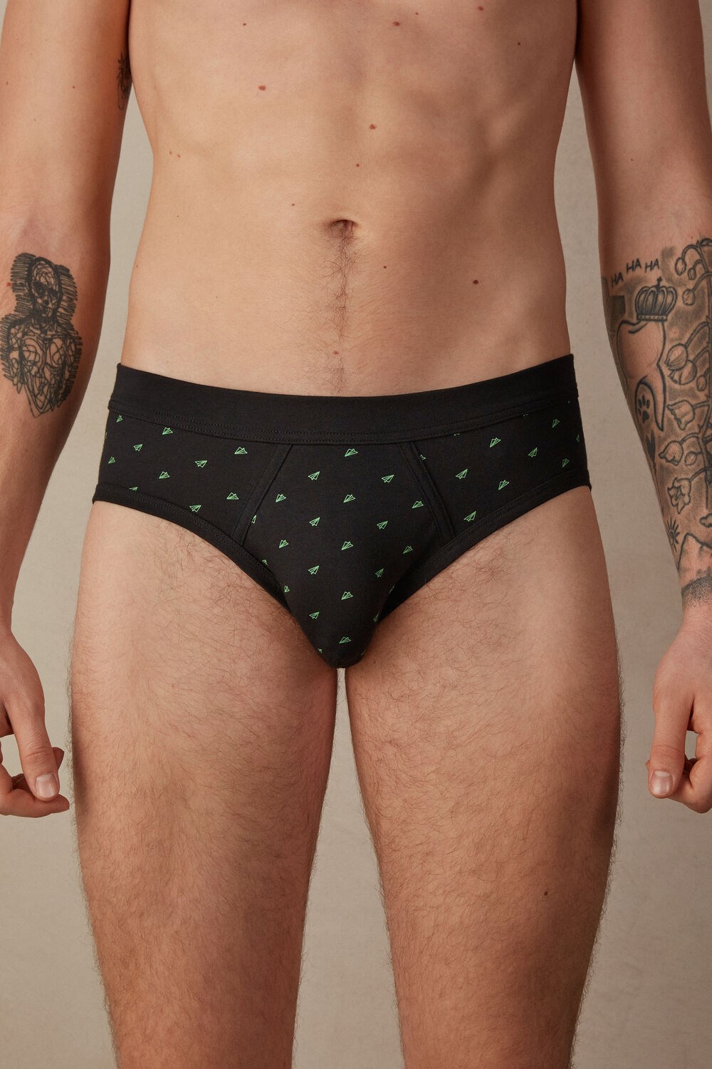 Black - 194j - Black Airmail Print Intimissimi Paper Plane Briefs in Stretch Supima® Cotton | GYDH-04769