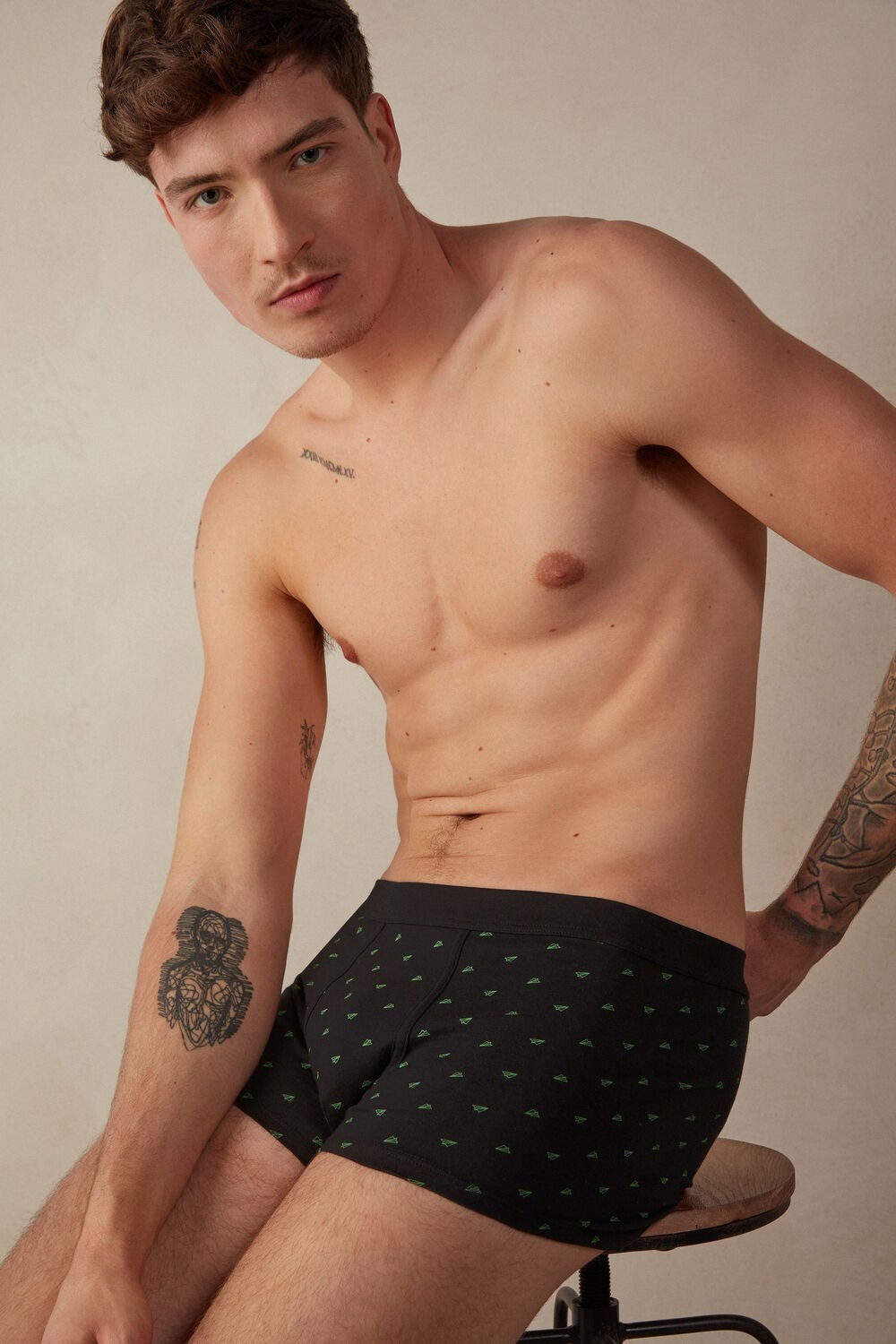 Black - 194j - Black Airmail Print Intimissimi Paper Plane Boxers in Stretch Supima® Cotton | YLIX-43652