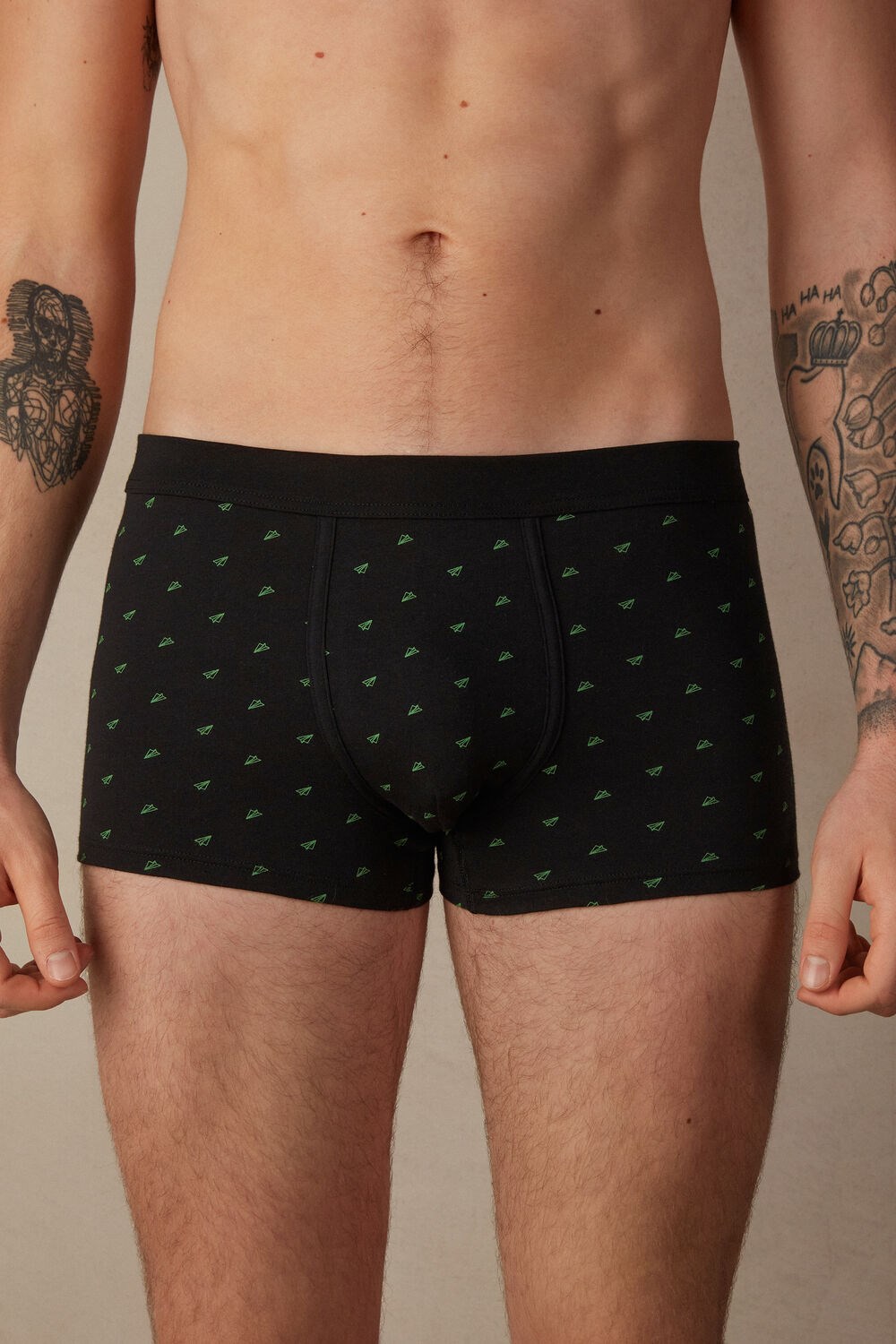 Black - 194j - Black Airmail Print Intimissimi Paper Plane Boxers in Stretch Supima® Cotton | YLIX-43652