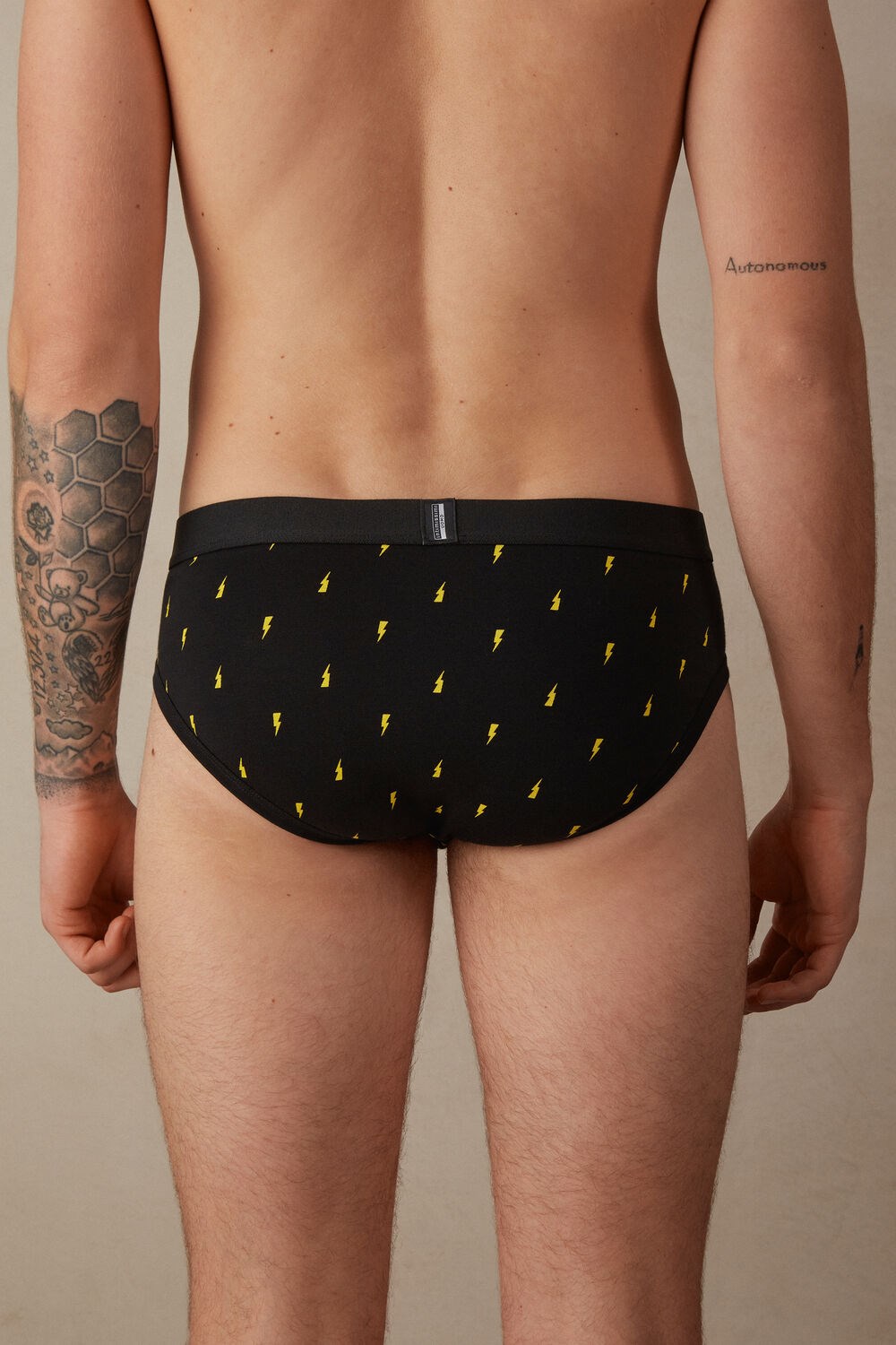 Black - 197j - Black Lightning Print Intimissimi Lightning Bolt Briefs in Stretch Supima® Cotton | KSOD-72690