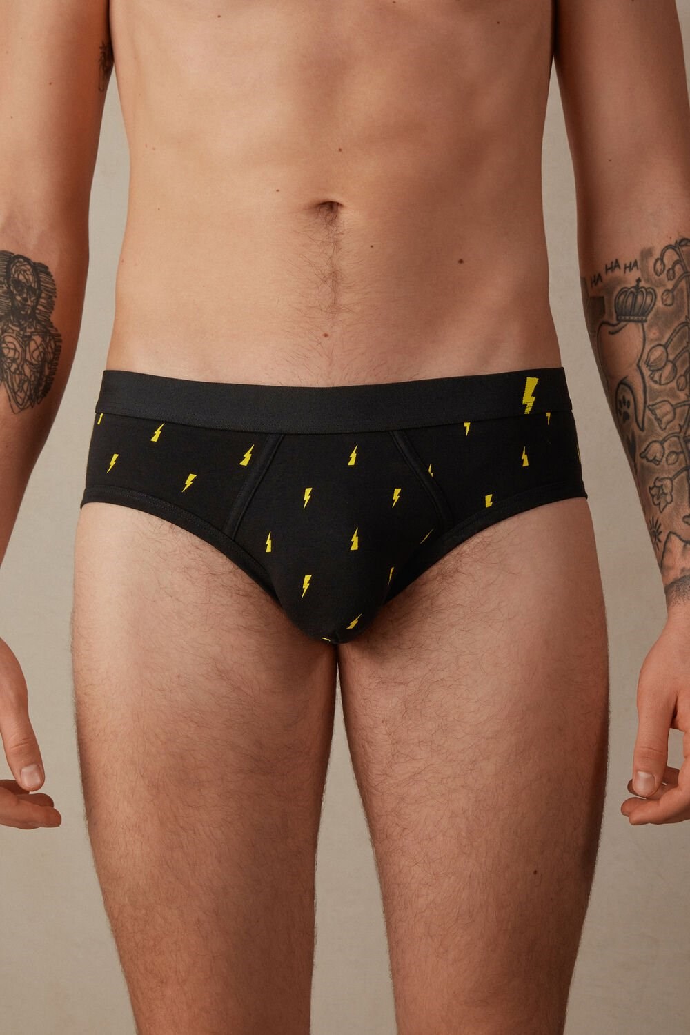 Black - 197j - Black Lightning Print Intimissimi Lightning Bolt Briefs in Stretch Supima® Cotton | KSOD-72690