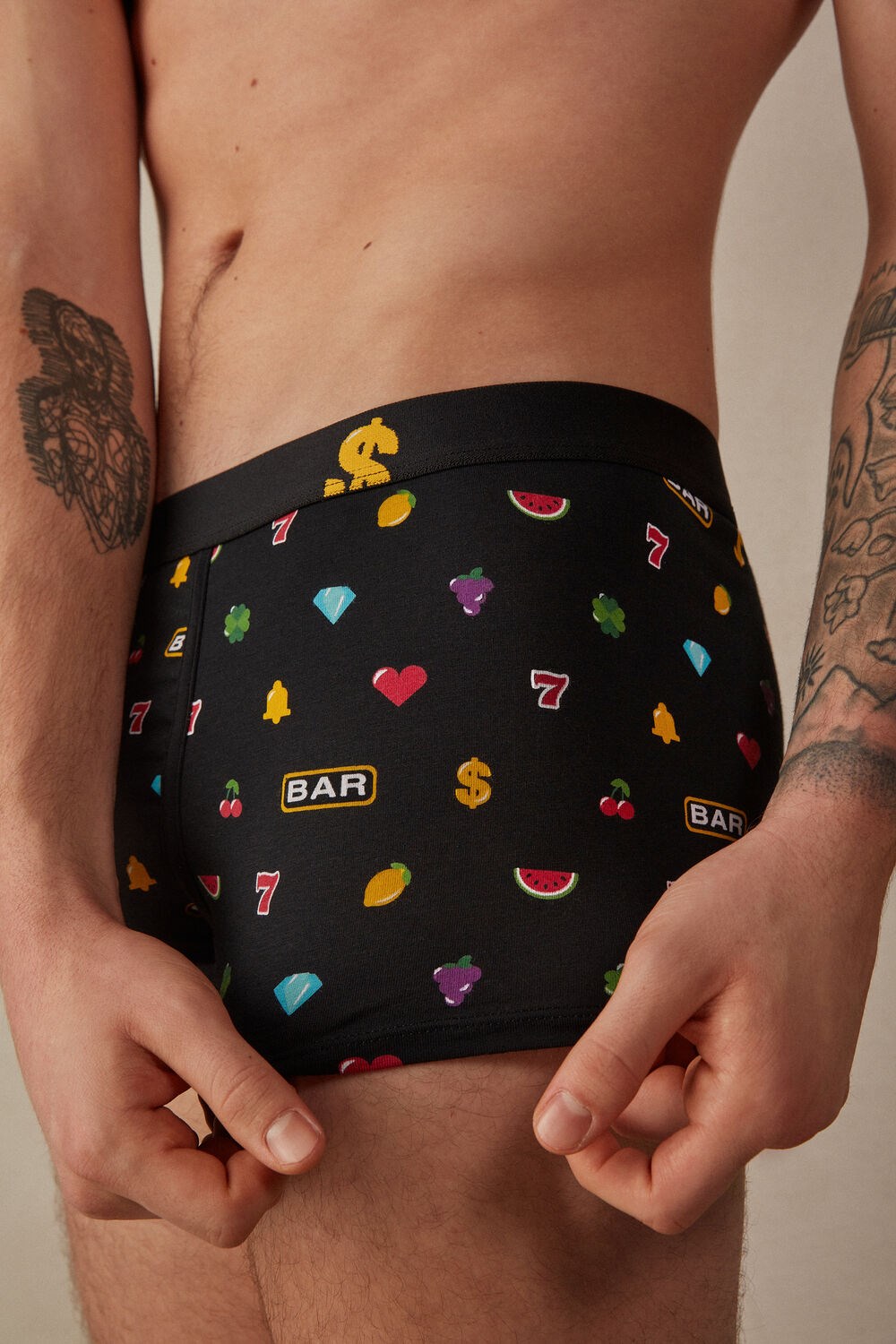 Black - 199j - Black Slot Machine Print Intimissimi Slot Machine Boxers in Stretch Supima® Cotton | MJST-47236