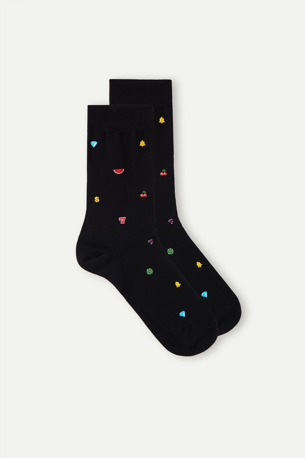 Black - 199j - Black Slot Machine Print Intimissimi Short Socks in Patterned Cotton | WUXV-21647