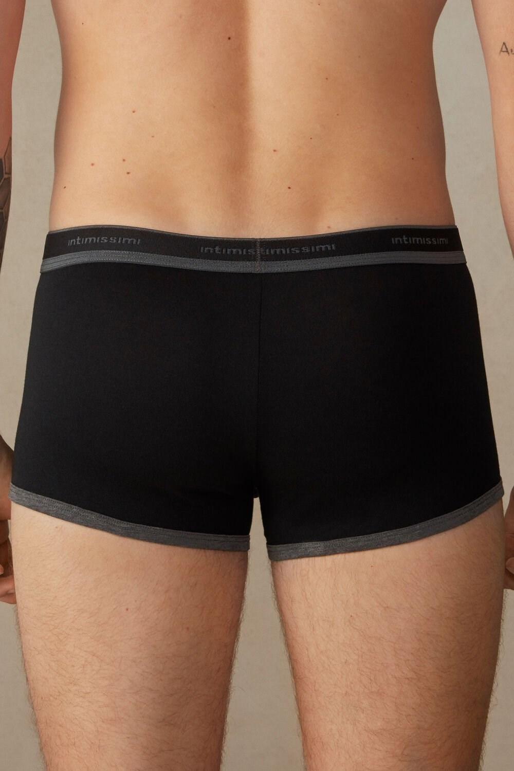 Black - 385i - Black / Graphite Blend Intimissimi Stretch Supima® Cotton Boxer Shorts with Logo Detail | NZMR-85217