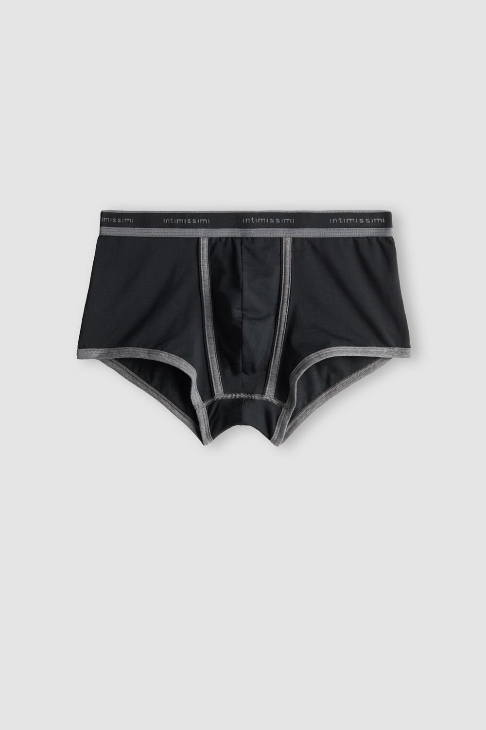 Black - 385i - Black / Graphite Blend Intimissimi Stretch Supima® Cotton Boxer Shorts with Logo Detail | NZMR-85217