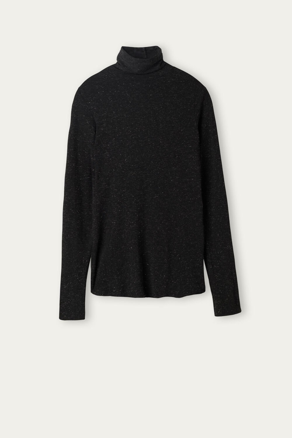 Black - 5079 - Black Lamé Intimissimi Turtleneck Top in Modal Light with Cashmere Lamé | KXAE-17420