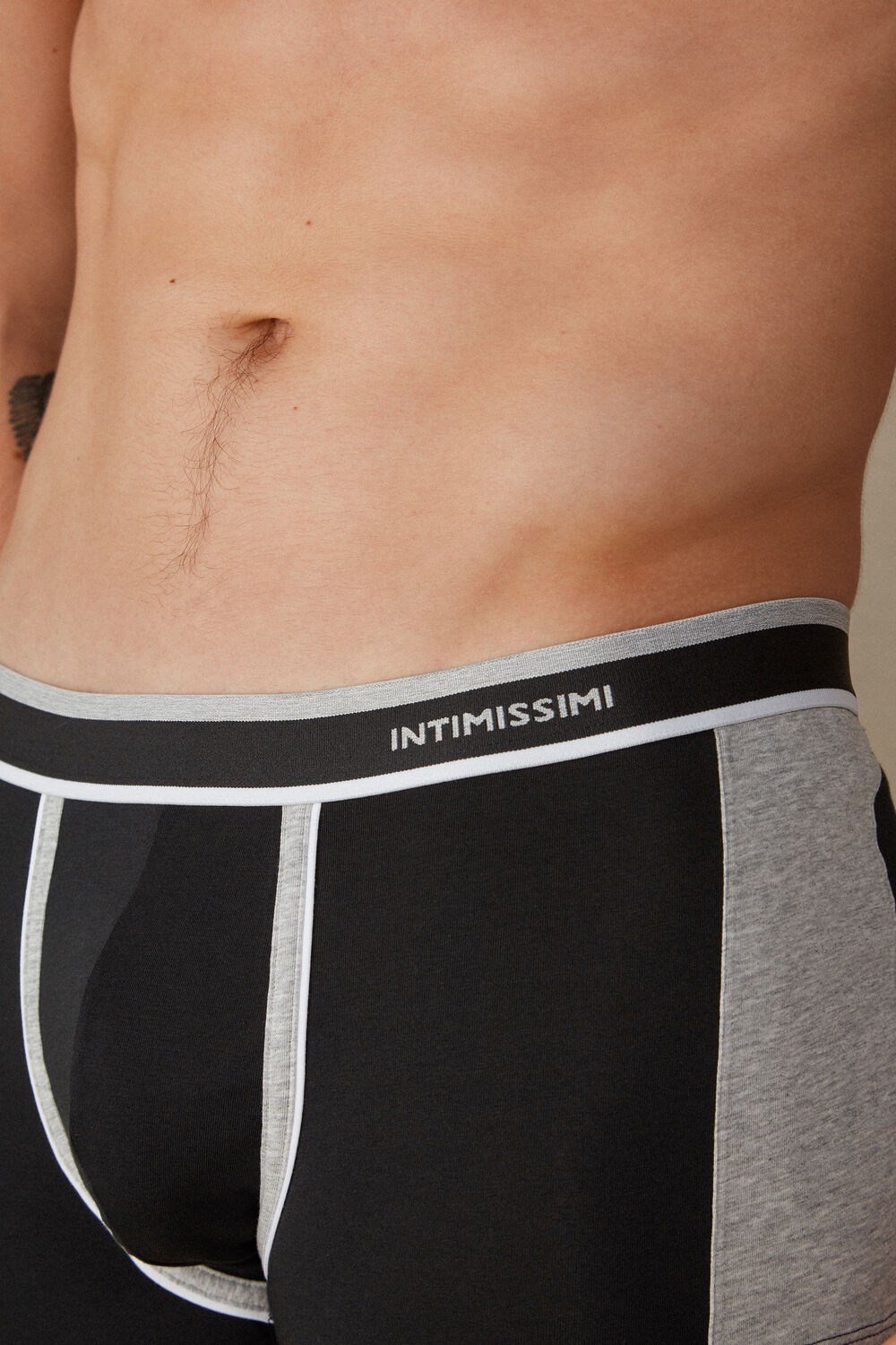 Black - 539i - Black / Light Grey Blend Intimissimi Two-tone Boxers in Stretch Supima® Cotton | RZYA-92816