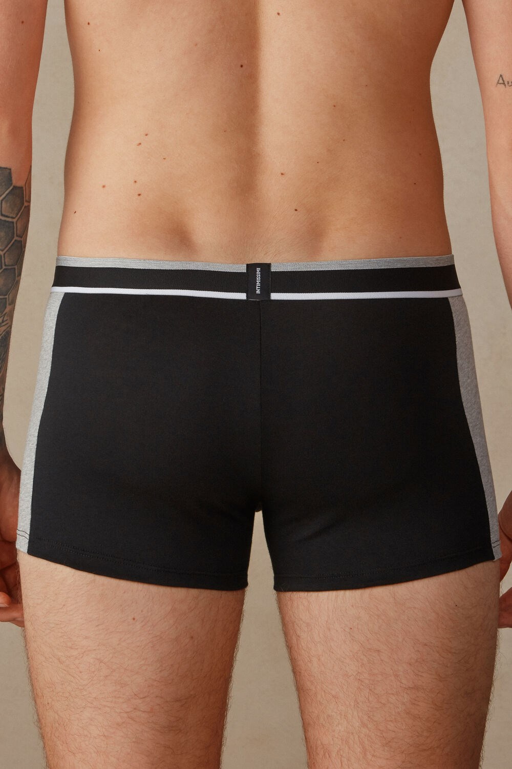 Black - 539i - Black / Light Grey Blend Intimissimi Two-tone Boxers in Stretch Supima® Cotton | RZYA-92816