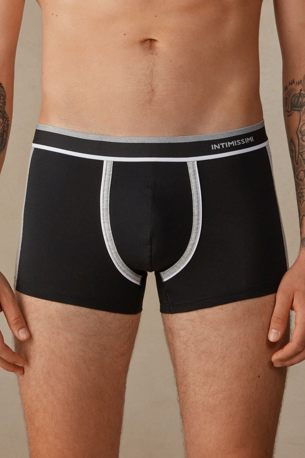 Black - 539i - Black / Light Grey Blend Intimissimi Two-tone Boxers in Stretch Supima® Cotton | RZYA-92816