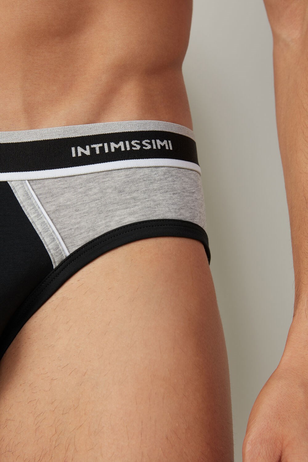 Black - 539i - Black / Light Grey Blend Intimissimi Two-Tone Stretch Supima® Cotton Briefs | WHMV-40258